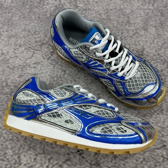 Bottega Veneta Silver and Blue Sneakers